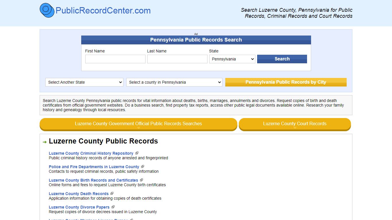 Luzerne County Pennsylvania Free Public Records - Court Records ...